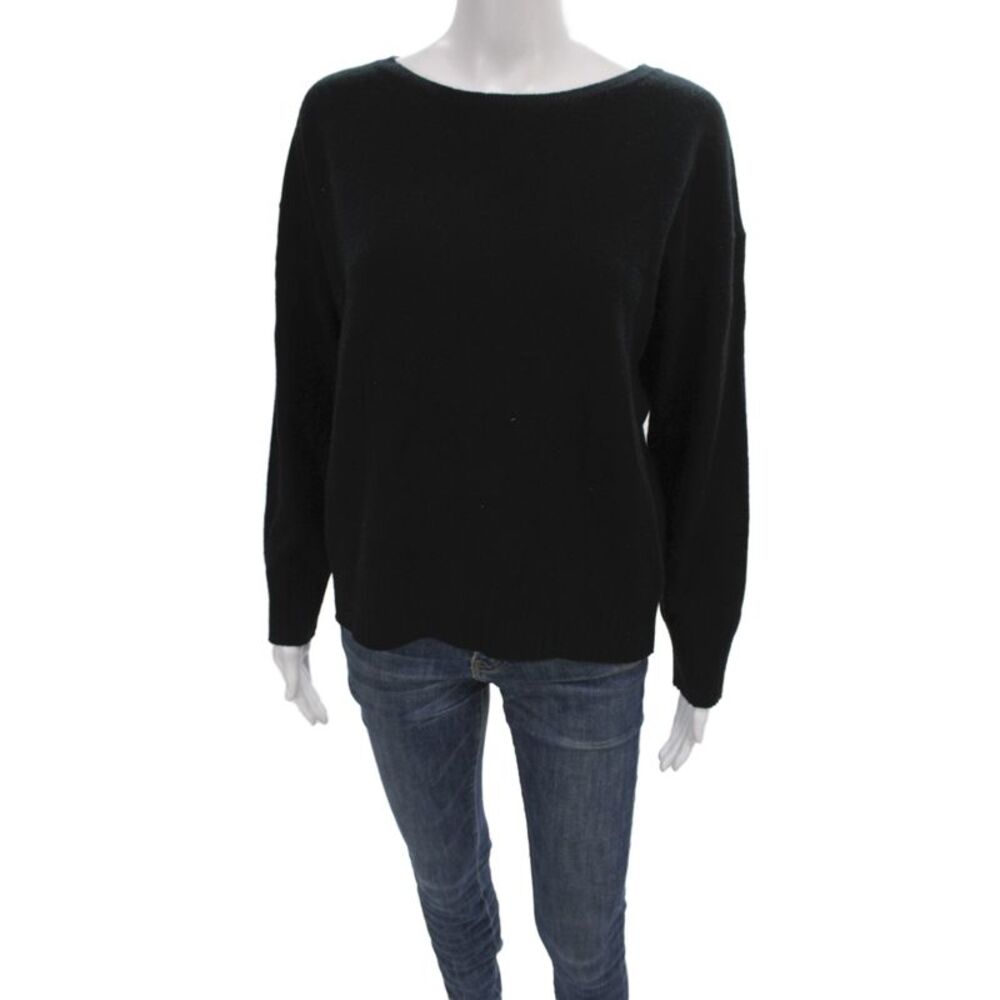 Nili Lotan Women Basic Black Cashmere Round Neck Sweater Long Sleeve Size XS